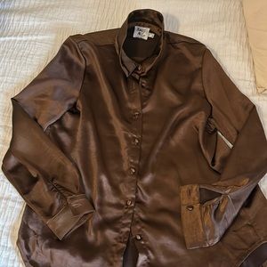 NWOT Brown satin button up